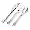Shiny Metallic Silver Hammered Plastic Cutlery Set - Spoons, Forks and Knives (1000 Guests) Image 1