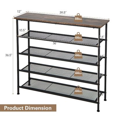 Shoe Rack 5-Tier Shoe Storage Organizer W/4 Metal Mesh Shelves for 16-20 Pairs Image 3