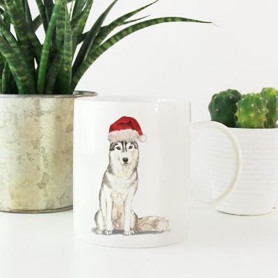 Siberian Husky Santa Hat Ceramic Mug Image 1