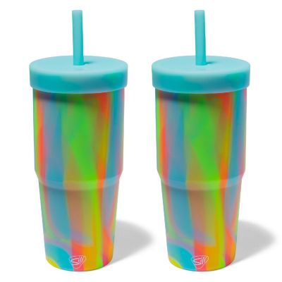 Silipint: Silicone 32Oz Straw Tumblers: 2 Pack Sugar Rush - Unbreakable Cup Image 1