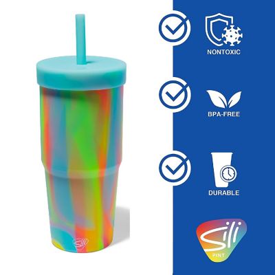 Silipint: Silicone 32Oz Straw Tumblers: 2 Pack Sugar Rush - Unbreakable Cup Image 2