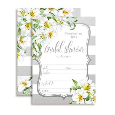 Silver &amp; White Lily Invitations 40pc. by AmandaCreation Image 1