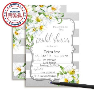 Silver &amp; White Lily Invitations 40pc. by AmandaCreation Image 1