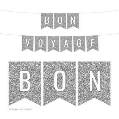 Silver Glitter Bon Voyage Pennant Image 1