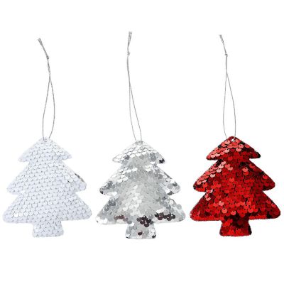 Silver Sequin Christmas Tree Ornament Set Image 2
