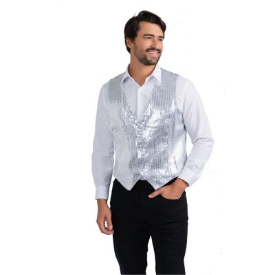 Silver Sequin Vest - Adults Size L Image 1