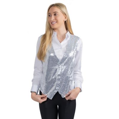 Silver Sequin Vest - Adults Size L Image 1