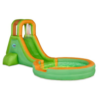 Single Ring Inflatable Water Slide Park with Climbing Wall &amp; Deep Pool - Green Image 1