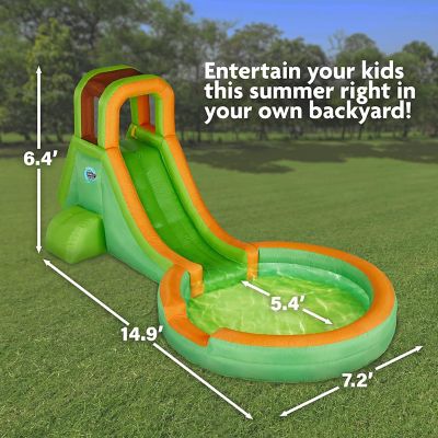 Single Ring Inflatable Water Slide Park with Climbing Wall &amp; Deep Pool - Green Image 1