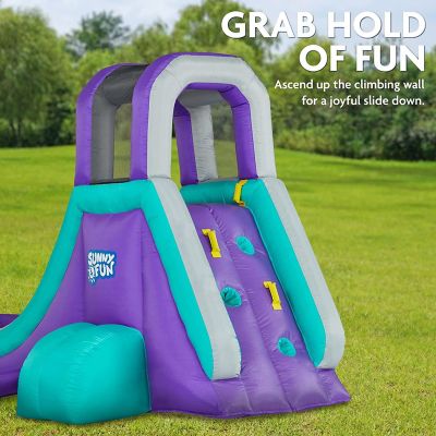 Single Ring Inflatable Water Slide Park with Climbing Wall &amp; Deep Pool - Purple Image 2