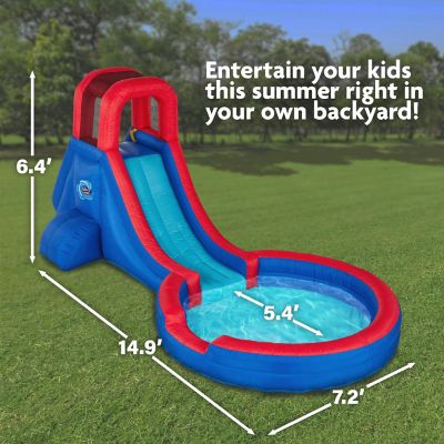Single Ring Inflatable Water Slide Park with Climbing Wall &amp; Deep Pool - Red/Blue Image 1