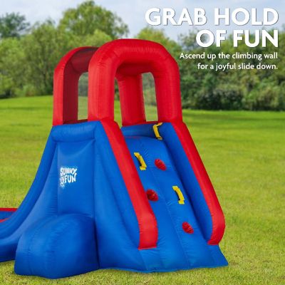 Single Ring Inflatable Water Slide Park with Climbing Wall &amp; Deep Pool - Red/Blue Image 2