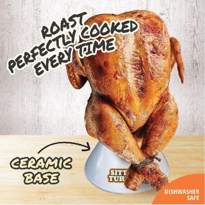 Sittin' Chicken & Turkey Ceramic Beer Can Roaster & Steamer Combo Pack - Non-Stick, Extra-Wide Base Image 1