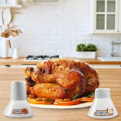 Sittin' Chicken & Turkey Ceramic Beer Can Roaster & Steamer Combo Pack - Non-Stick, Extra-Wide Base Image 2