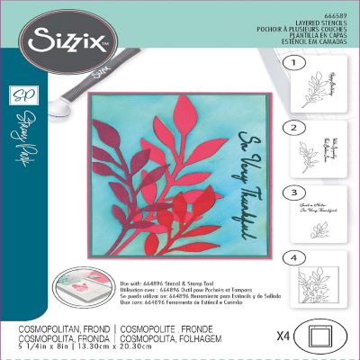 Sizzix A6 Layered Cosmopolitan Stencils By Stacey Park 4/Pkg-Frond Image 1