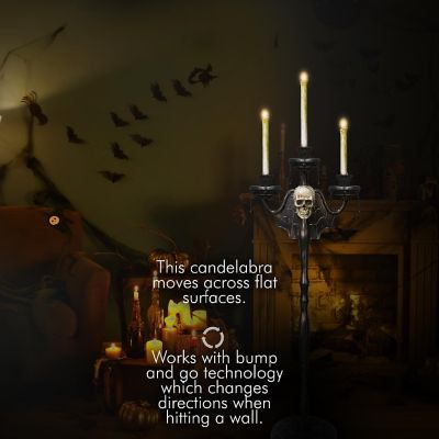 Skeleteen Animated Halloween Candelabra Decoration - Creepy Gothic Haunted Mansion Black Skull Floating Candle Holder Party Decorations Prop Image 1