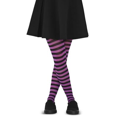 Skeleteen Black and Purple Tights - Striped Nylon Stretch Pantyhose Stocking Accessories for Every Day Attire and Costumes for Teens and Children Image 1