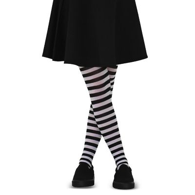 Skeleteen Black and White Tights - Striped Nylon Stretch Pantyhose Stocking Accessories for Every Day Attire and Costumes for Men, Women and Teens Image 1