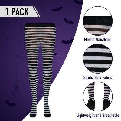 Skeleteen Black and White Tights - Striped Nylon Stretch Pantyhose Stocking Accessories for Every Day Attire and Costumes for Men, Women and Teens Image 2