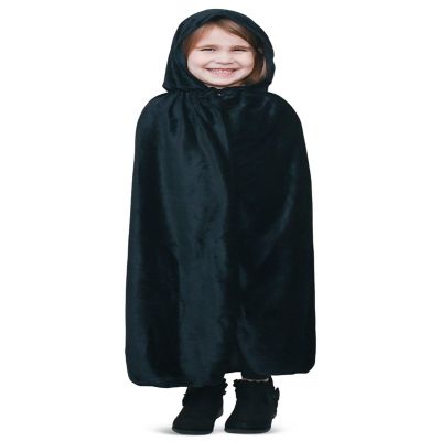 Skeleteen Black Velvet Hooded Cape - Kids Long Velour Vampire and Superhero Halloween Costume Cloak with Hood for Boys and Girls Image 1