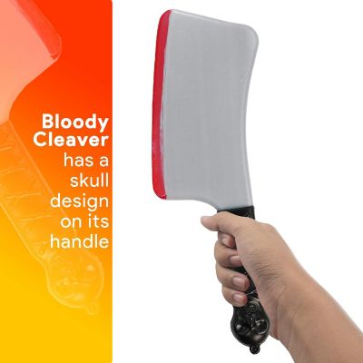 Skeleteen Bloody Cleaver Costume Knife - Fake Weapon Meat Cleaver Prop with Blood and Jolly Roger Handle Image 3