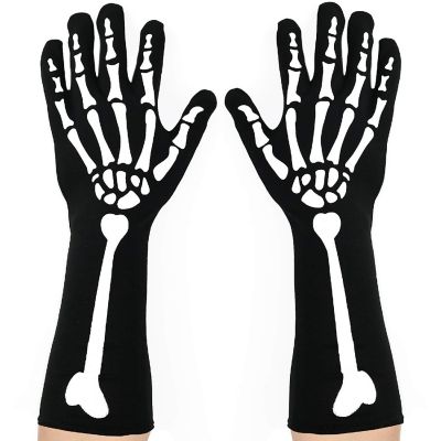 Skeleteen Bone Hand Skeleton Gloves - Skeleton Accessories Stretch Elbow Gloves for Adults and Kids Black Image 1