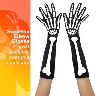 Skeleteen Bone Hand Skeleton Gloves - Skeleton Accessories Stretch Elbow Gloves for Adults and Kids Black Image 2