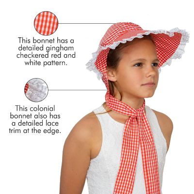 Skeleteen Colonial Pioneer Womens Bonnet - Revolutionary War Red and White Gingham Pilgrim Women Bonnets Sun Hats Dress Up Costume Accessories Image 3