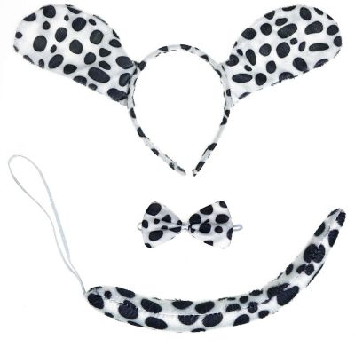 Skeleteen Dalmatian Dog Costume Set - Black and White Dog Ears Headband, Bowtie and Tail Accessories Set for Dog Costumes for Toddlers and Kids Image 1
