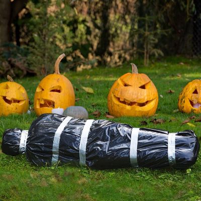 Skeleteen Dead Body Bag Decoration - Dummy Crime Scene Fake Corpse Figure in Garbage Bag with Duct Tape Scary Outdoor Party Prop Haunted Decorations Image 2