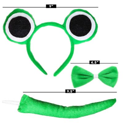 Skeleteen Frog Costume Accessories Set - Plush Green Frog Eyes Headband, Bowtie and Tail Toad Accessory Kit for Kids and Toddlers Image 2