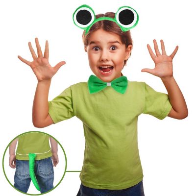 Skeleteen Frog Costume Accessories Set - Plush Green Frog Eyes Headband, Bowtie and Tail Toad Accessory Kit for Kids and Toddlers Image 3