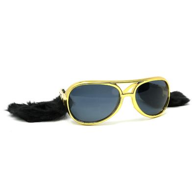 Skeleteen Gold Rockstar Costume Glasses - Gold Celebrity Aviator Shades with Sideburns - 1 Pair Image 3