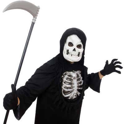 Skeleteen Grey Death Scythe Staff - Grim Reaper Death Costume Accessories Weapon Scythe Prop Image 3