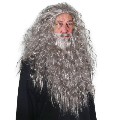 Skeleteen Grey Wig and Beard - Long Gray Wizard Wig and Beard Costume Accessory for Adults and Kids Image 1