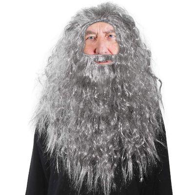 Skeleteen Grey Wig and Beard - Long Gray Wizard Wig and Beard Costume Accessory for Adults and Kids Image 2