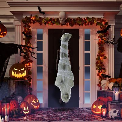 Skeleteen Hanging Cocoon Corpse Decoration - Fake Human Skeleton Body Cocooned Prop for Outdoor and Indoor Haunted House Decorations Image 1