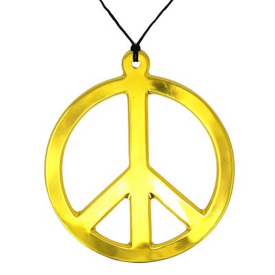 Skeleteen Hippie Peace Sign Medallion - 1960s Gold Peace Symbol Necklace Costume Accessory - 1 Piece Image 1