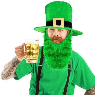 Skeleteen Irish Hat and Beard - Green Leprechaun Top Hat and Beard St Patricks Day Costume Accessories Image 1