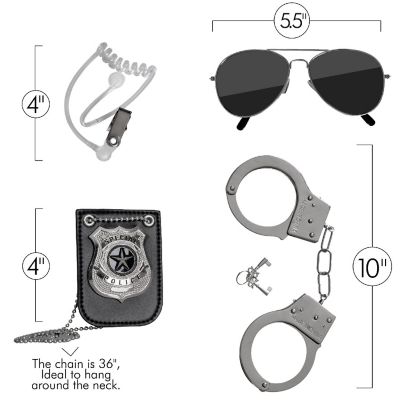 Skeleteen Kids Spy Set Accessories - Cool Spy Gadgets Equipment for Detective Costumes with Sunglasses, Ear Piece, Badge, and Handcuffs Image 3