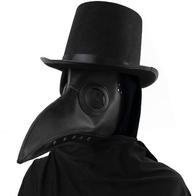 Skeleteen Medieval Doctor Plague Mask - Black Faux Leather Bird Death Doctors Mask Costume Accessory Image 1
