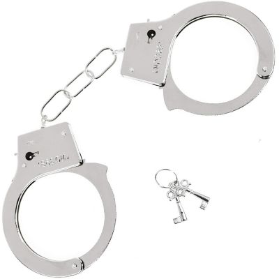 Skeleteen Metal Handcuffs with Keys - Toy Police Costume Prop Accessories Metal Chain Hand Cuffs with Safety Release and Key Silver Image 1