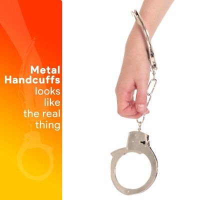 Skeleteen Metal Handcuffs with Keys - Toy Police Costume Prop Accessories Metal Chain Hand Cuffs with Safety Release and Key Silver Image 3