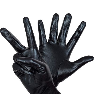 Skeleteen Metallic Black Costume Gloves - Shiny Black Superhero Evening Stretch Dress Glove Set for Men, Women and Kids Image 2