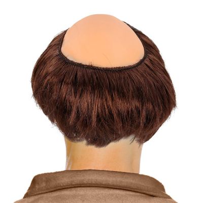 Skeleteen Monk Wig with Tonsure - Bald Cap Wig with Brown Friar Hair Cut Costume Wig for Adults and Kids Image 2