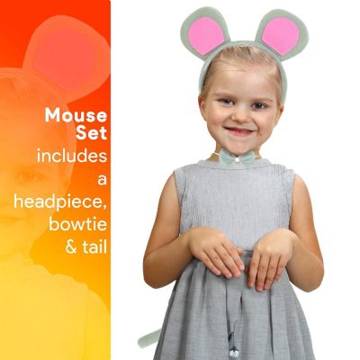 Skeleteen Mouse Costume Accessory Set - Grey and Pink Ears Headband, Bow Tie and Tail Accessories Set for Rat Costume for Toddlers and Kids Image 3