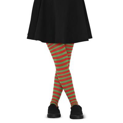 Skeleteen Red and Green Tights - Striped Nylon Christmas Elf Stretch Stocking Accessories for Every Day and Costumes for Men, Women and Teens Image 1