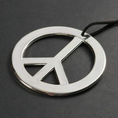 Skeleteen Silver Peace Sign Pendant - 1960s 1970s Hippie Party Accessories Necklace - 1 Piece Image 2