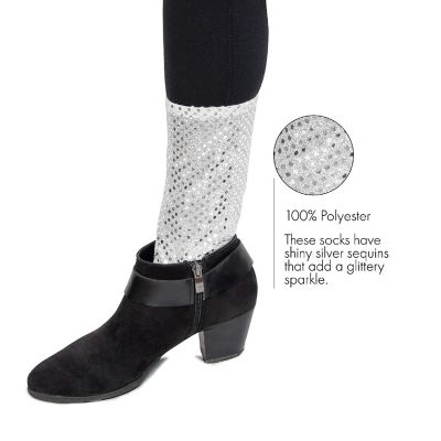 Skeleteen Silver Sequin Costume Socks - Sparkle Dance Party Silver Sequined Shiny Sock Cover Cuffs Costumes Accessories Image 1