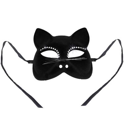 Skeleteen Venetian Black Cat Mask - Masquerade Costume Half Face Eye Mask for Kids and Adults Image 2